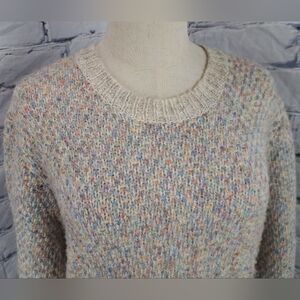 Design Lab Lord & Taylor Comfy Knit Sweater Cropped Woven Colorful Oatmeal Small